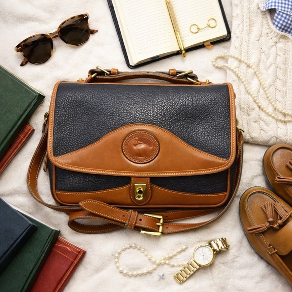 Dooney & Bourke Handbags - Dooney & Bourke Dark Navy and Brown Crossbody Bag